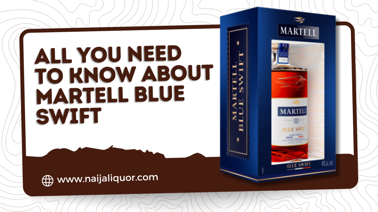 A bottle of Martell Blue Swift cognac alongside a glass filled with the amber spirit