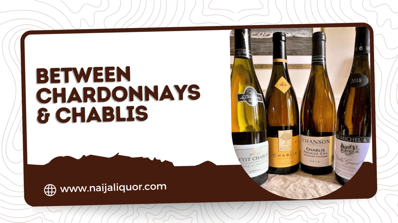 Two glasses of white wine, one representing Chardonnay and the other Chablis