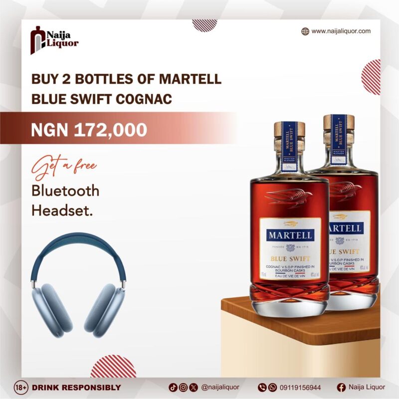 Buy 2 Bottles of Martell Blue Swift Cognac and get a free Bluetooth Headset