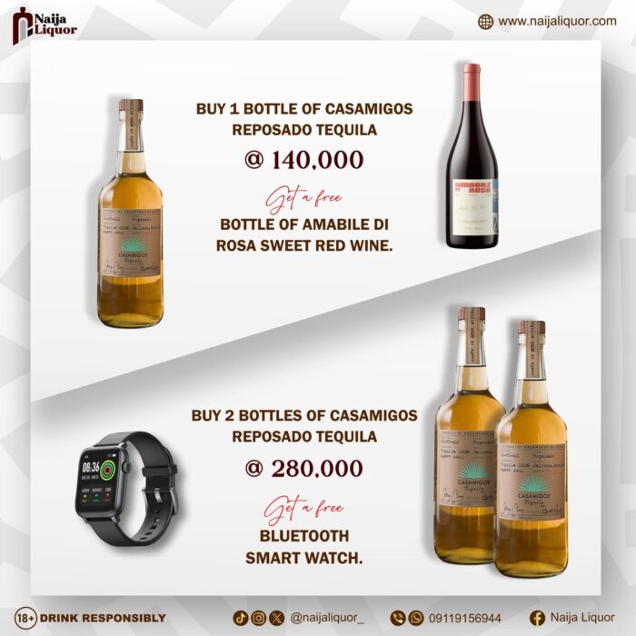 Buy 1 Bottle of Casamigos Reposado Tequila and get a bottle of Amabile Di Rosa Sweet Red Wine