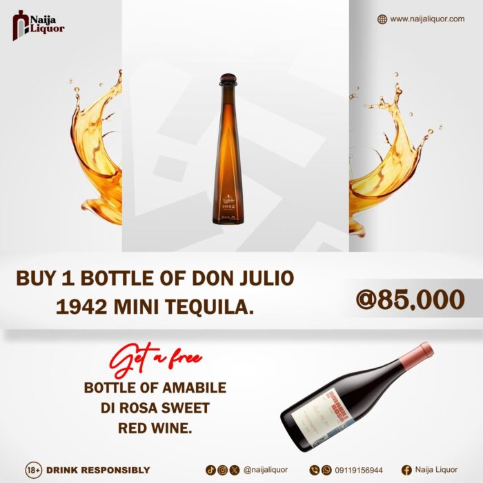 Buy 1 Bottle of Don Julio 1942 Mini Tequila a d get a free bottle of Amabile Di Rosa Sweet Red Wine